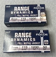 (100) Rnds 9mm, Fiocchi - 115 Gr FMJ