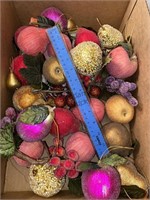 Box of artificial fruit ornaments