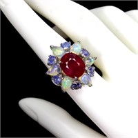 Natural Red Ruby Ethopian White Opal & Tanzanite R