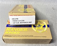 (100) Rnds 9mm, Winchester Ranger 147 Gr. JHP