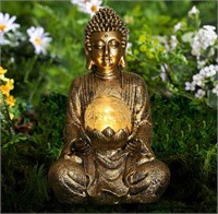 $42 Meditating Buddha Statue with Solar Light Grey