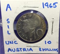 Scarce: Silver 1965 Austria ( 10 ) Shillings coin