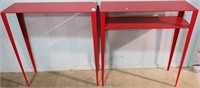 2 MIDCENTURY MODERN RED ANODIZED CONSOLE TABLES