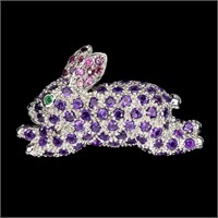 Natural Amethyst Emerald Rhodolite Rabbit Brooch