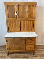 Antique Oak Hoosier Cabinet w/Sifters & Jars