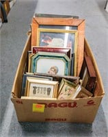 Box of Assorted Frames, Framed Kitten Postcards,