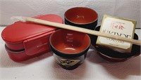 Red Black Asian Dishes Bento Coasters Chopsticks