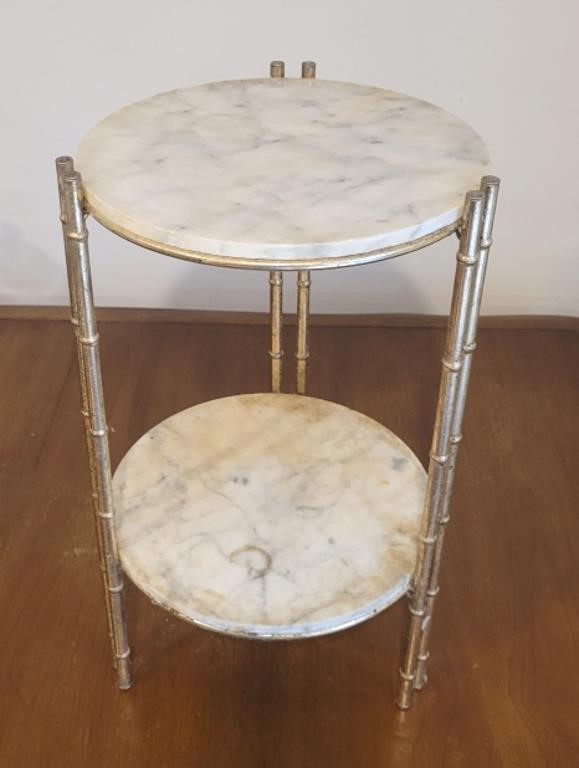 12" Dia 20" tall Marble and Brass MCM Table Koch