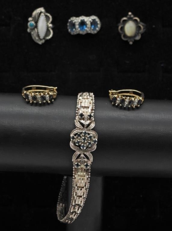Vintage925 Bracelet, 3 Rings & Earrings