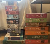 Huge Lot of 17 or so Jigsaw Puzzles MB 500 - 2500