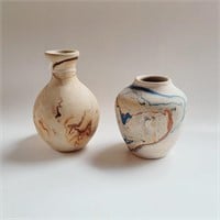 2 Nemadji Pottery Vases Minn Native Swirl Earth