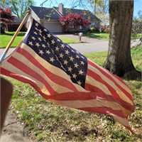 Vintage 3' x 5" American Flag GO USA Wood Pole 50