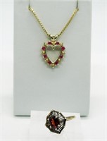 Vintage 925 Gold Tone Ruby Set