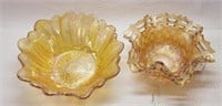 2 Marigold Carnival Glass Bowls Pierced Happy Lily