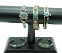 (5) Sterling & Turquoise Cuff Bracelets