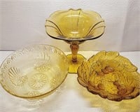 Amber Glass Lot IN Viking MCM Pedestal Bowls