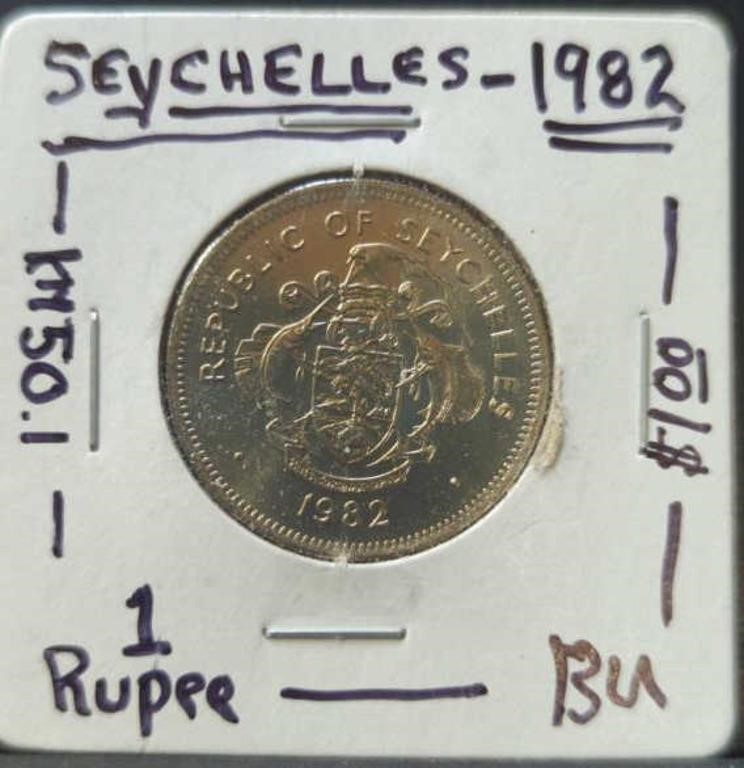 Uncirculated rare 1982 Setchelles coin