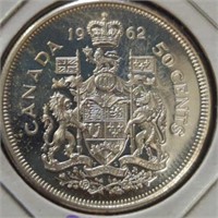 Silver uncirculated 1962 Canadian half dollar