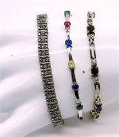 (3) Sterling Gemstone Tennis Bracelets