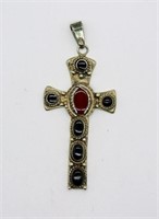 Large Sterling Cross Pendant with Gemstones