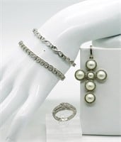 (4) Piece Sterling Bracelets, Ring & Pendant