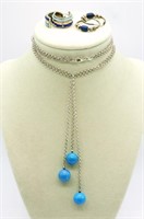 (3) Blue Beaded Sterling Set