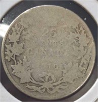 Silver 1910 Canadian quarter