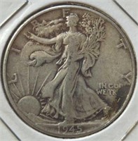 Silver 1945 walking Liberty half dollar