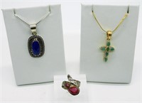 (3) Natural Ruby, Emerald & Sapphire, 925