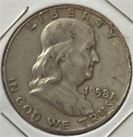 Silver 1958 d. Ben Franklin half dollar