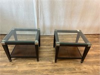 Pair of Wood Chrome & Raised Glass End Tables