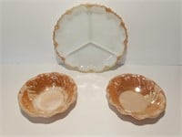 Fireking Peach Luster Bowls and Divived Dish