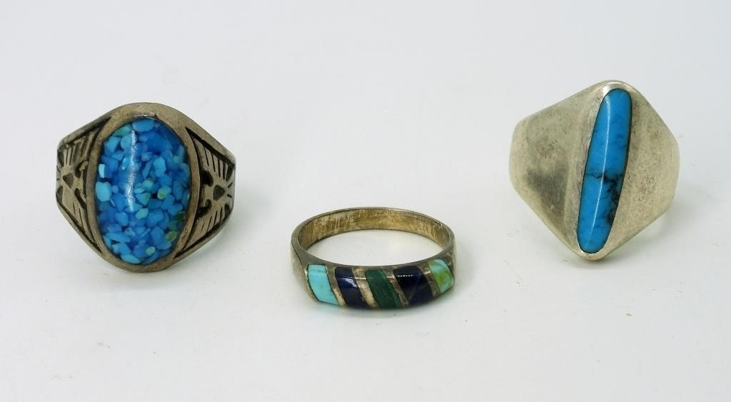 (3) Sterling Turquoise Rings