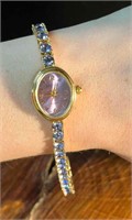 Joan Rivers Crystal Purple Amethyst Gold Tone Tenn