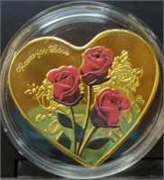 Roses for love heart-shaped challenge coin