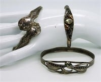 (3) Vintage 925 Bangle / Cuff Bracelets with Gemst