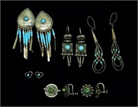 (6) Sterling Southwest Turquois Earrings