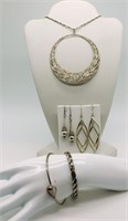 (5) Sterling Bracelets, Earrings & Intricate Neckl