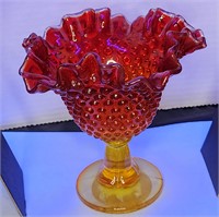 Fenton Hobnail Colonial Orange MCM Compote GLOWS