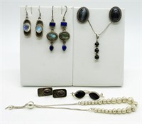 5 Sterling Earrings, Pendant & Bracelet with Gemst