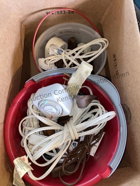 2 Box lot of electrical cords timers nothing