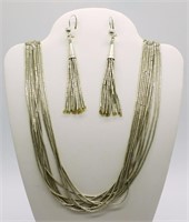 Vintage Liquid Silver Necklace & Earrings 925