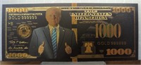 Donald Trump 24k Gold plated banknote