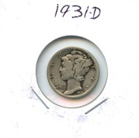 1931-D Mercury U.S. Silver Dime