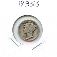 1935-S Mercury U.S. Silver Dime