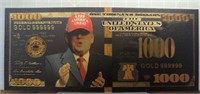 Donald Trump 24K gold-plated bank note