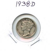 1938-D Mercury U.S. Silver Dime