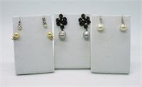 Four Pair of Sterling Pearl Earrings - Vintage