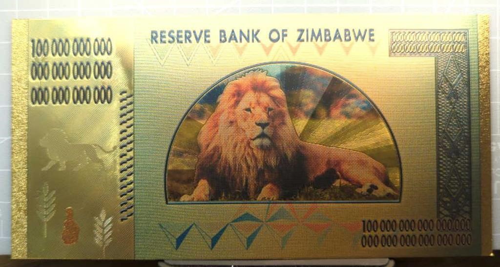 24K gold-plated bank note Zimbabwe 100 decillion