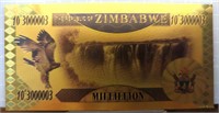 24K gold-plated bank note Zimbabwe one millillion